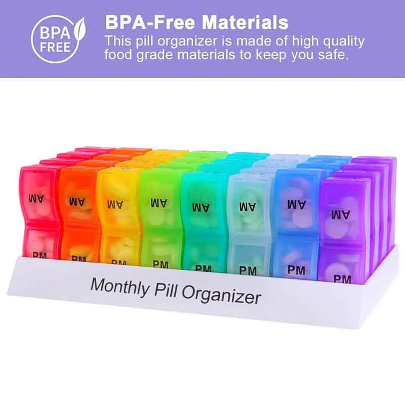 Monthly Weekly Pill Organizer Boxes-AM/PM Daily,31 Day 32 Compartments Vitamins Medicaiton Medicine Reminder