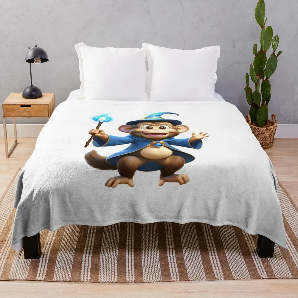 

Cute Wizard Ape with a Small Magic Wand! Throw Blanket Single Hair Polar Decoratives Blankets