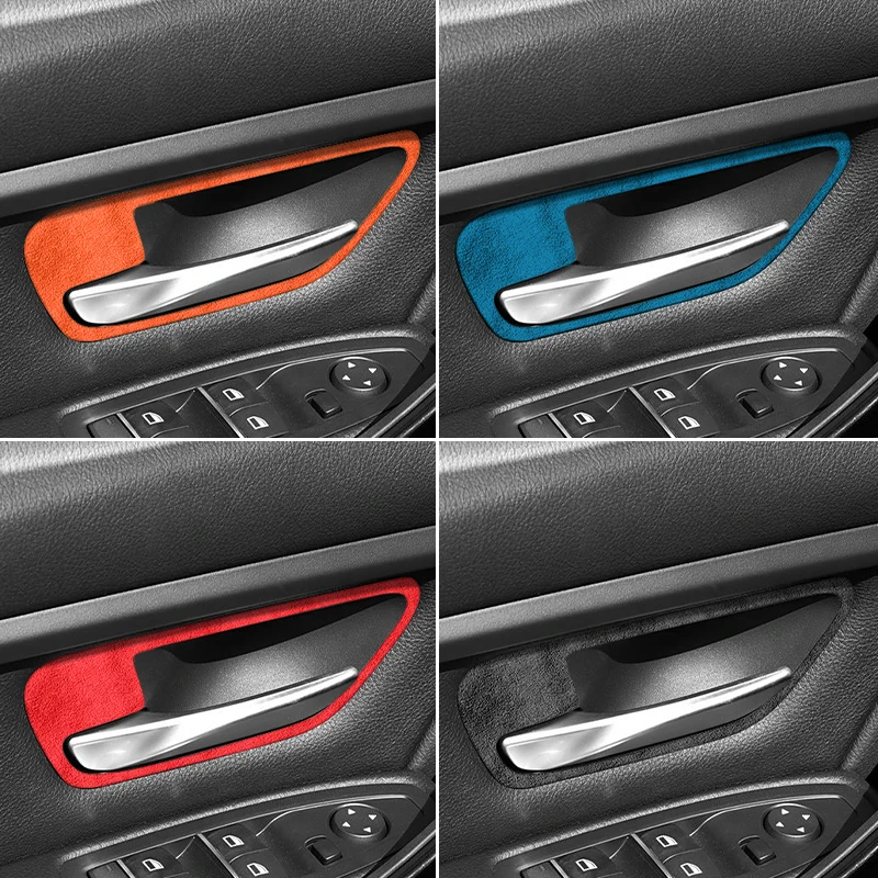لسيارات BMW F30 F34 F36 باب السيارة مقبض داخلي إطار الكسوة ملصق مزخرفة مصنوع من الكانتارا اكسسوارات ضبط السيارات الداخلية 4 قطعة