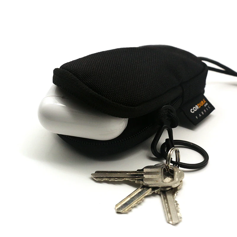 Mini Tactical Key Wallets with Key Chain Ring Black Zipper Car Key Bag Nylon Waterproof Wear Resistant Outdoor Coin Purse