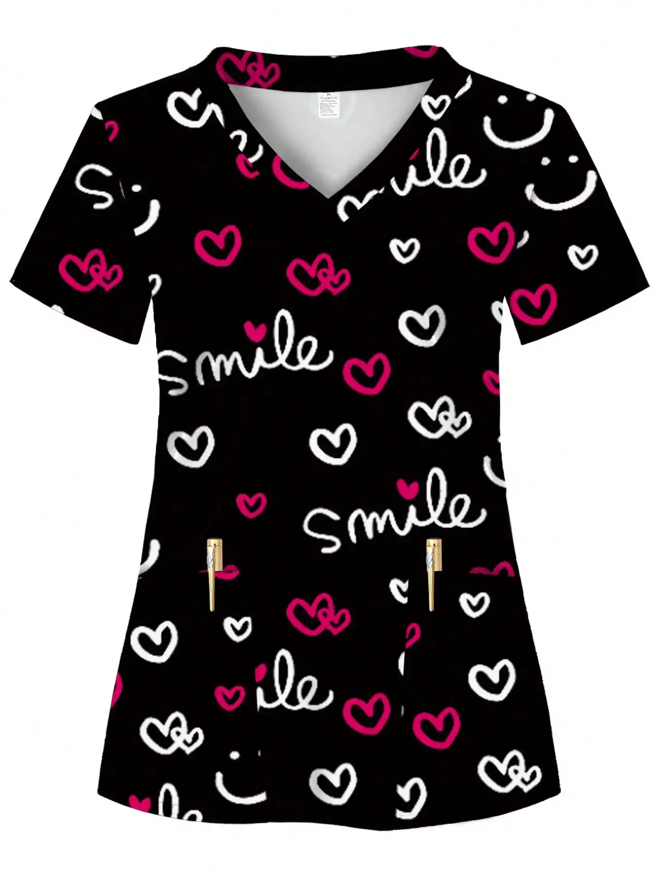 

Женская медицинская блуза с принтом «Улыбающееся сердце», с карманами, V-образным вырезом, удобная рабочая одежда для медсестер и клиник