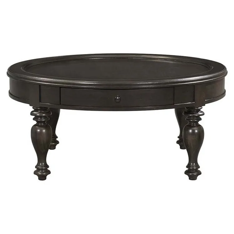 Mesa de centro redonda de madeira maciça para sala de estar, país americano, mesa de chá neoclássica europeia