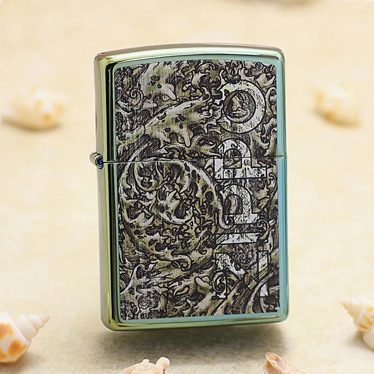 

Genuine Zippo Green ice oil lighter copper windproof cigarette Kerosene lighters Gift with anti-counterfeiting code