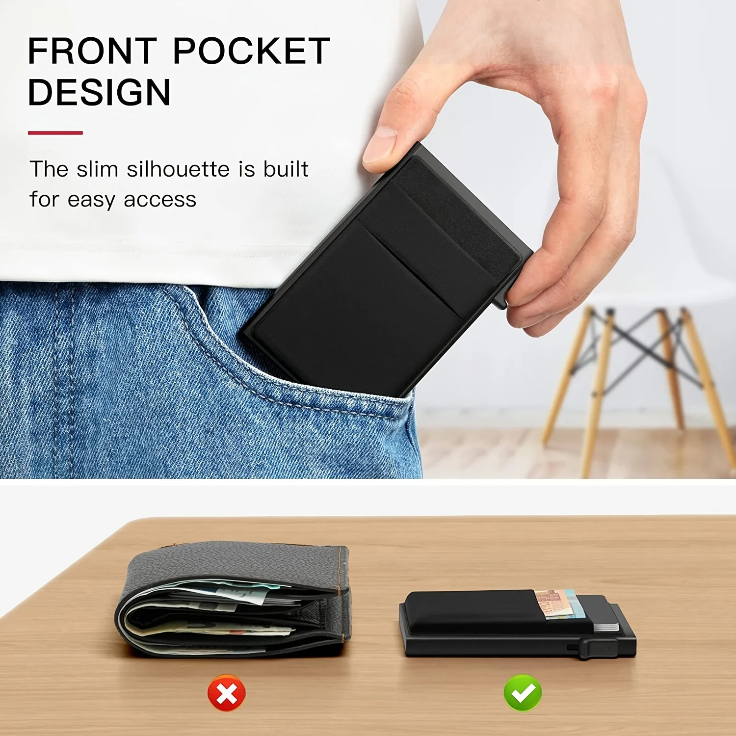 Stylish Slim Black Aluminum Alloy RFID-Blocking Wallet for Men - Ultra Thin Design for Maximum Security and Style