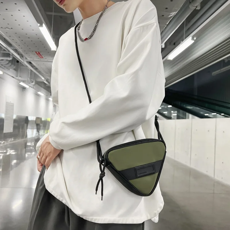 New Triangle Mini Crossbody Bag for Men\'s Korean Trendy Lightweight Backpack Single Shoulder Pack Mini Phone Purse for Youth