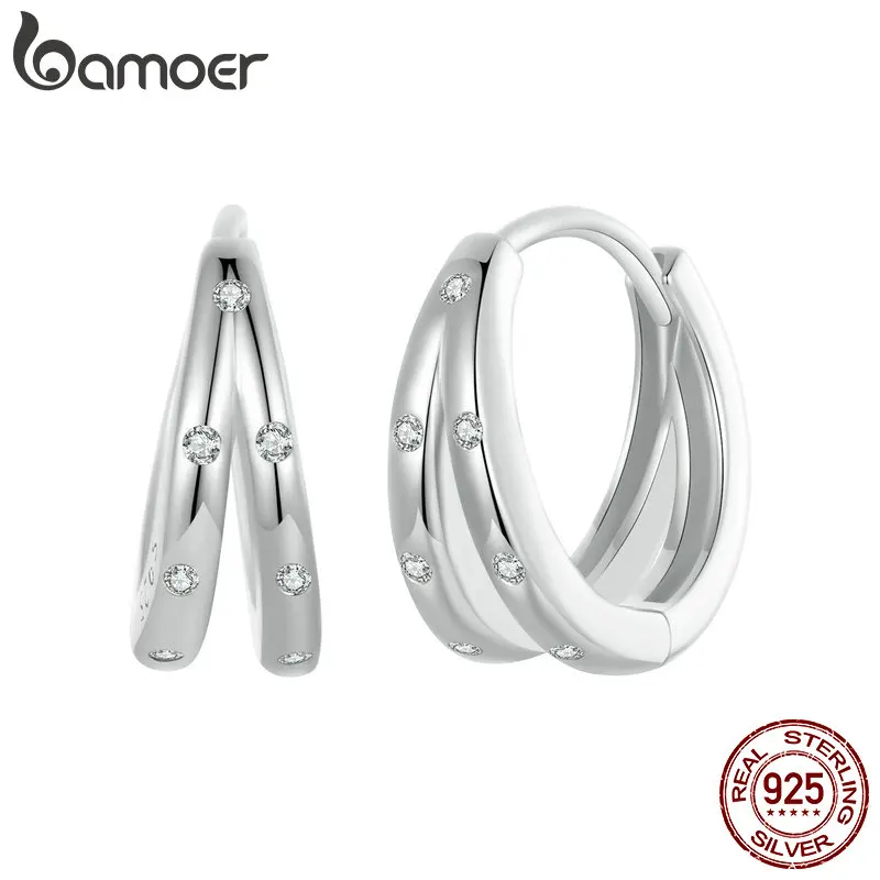 BAMOER 여성용 925 스털링 실버 스플릿 후프 허기 귀걸이, 플래티넘 도금 저자극성 큐빅 미니 후프 귀걸이