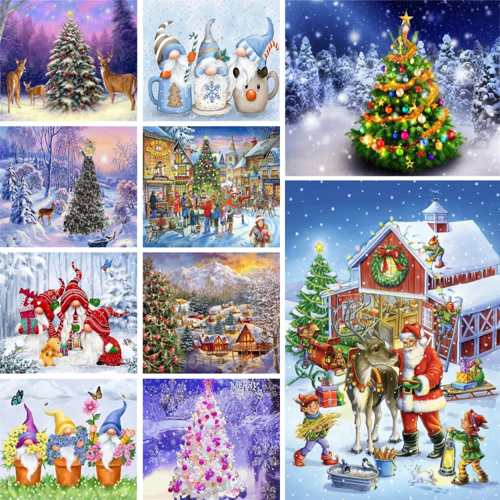 Christmas Tree Picture For Coloring By Numbers On Canvas Children Acrylic Paint Wall Art Painting Home Decor Santa Claus Pintura