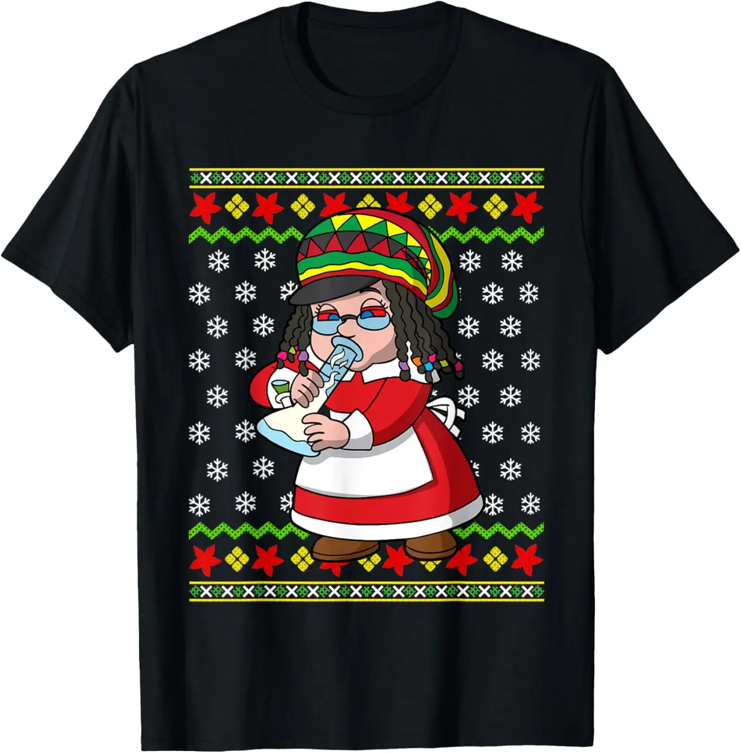 

Marijuana Mrs Claus Cannabis Weed Ugly Christmas Pattern T-Shirt