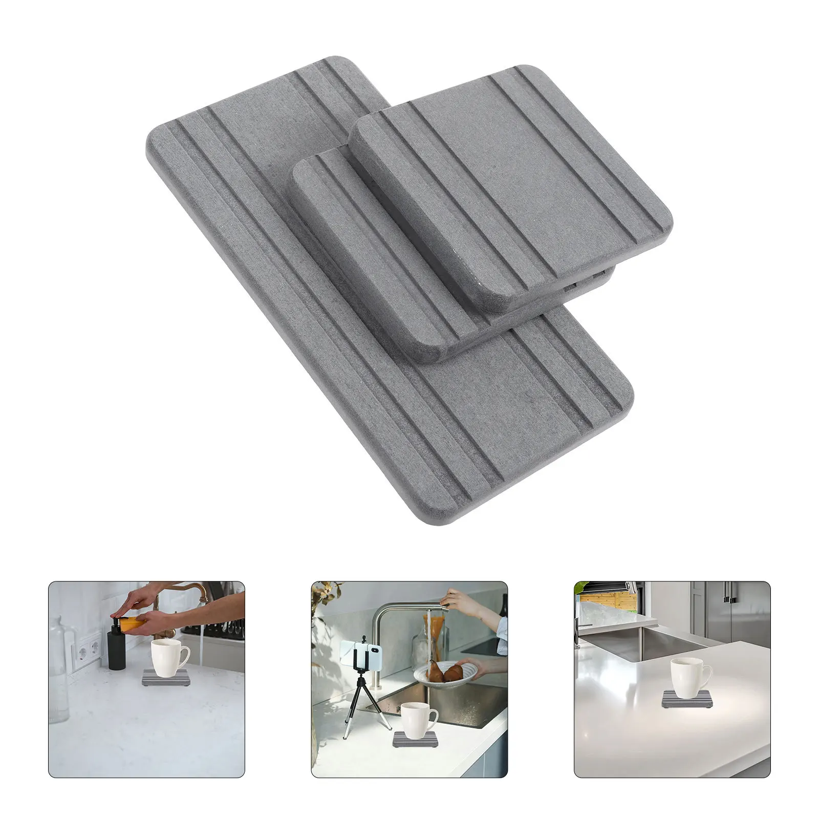 

3pcs Stone Drying Pad 16x12 Gray Fast Absorbing Kitchen Counter Bathroom Sink Tray Soap Holder Reusable Dish Mat