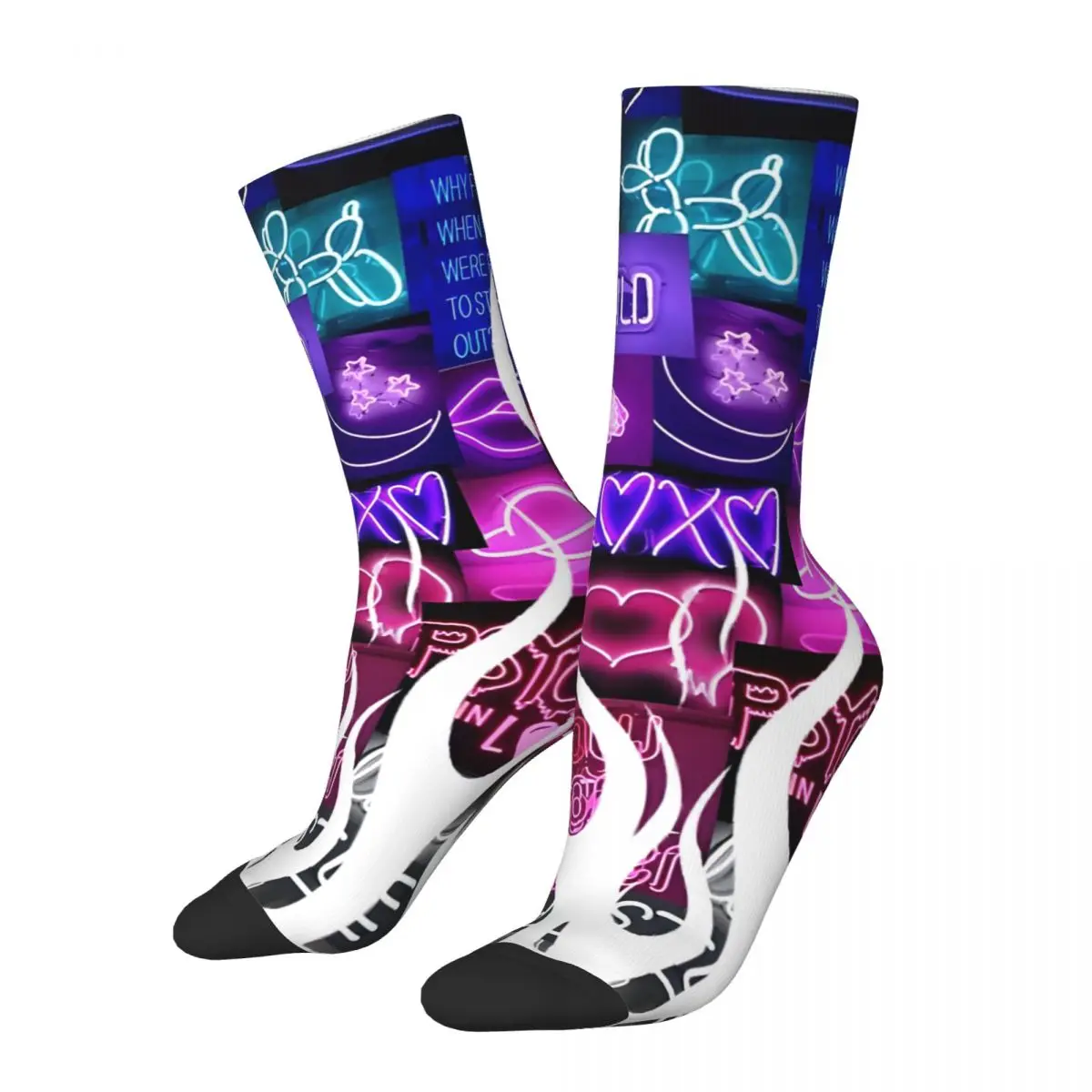 Retro Neon Ombre Flame Collage Crazy Men's compression Socks Unisex stu Harajuku Pattern Funny Novelty Crew Sock tops fugees