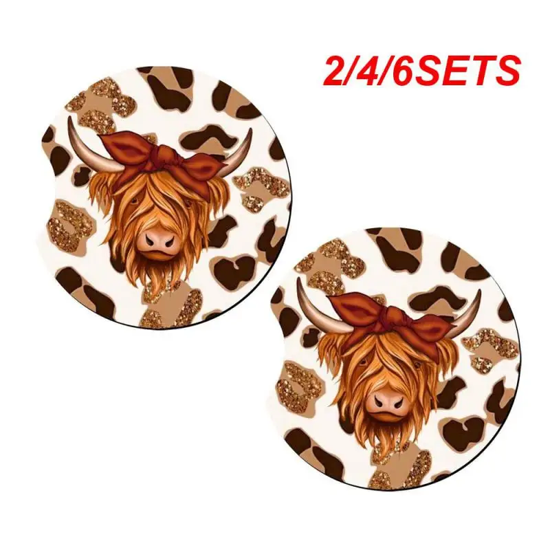 2/4/6SETS Coaster Cow Non-slip Farm Style Coasters Heat Wooden Cup Mat