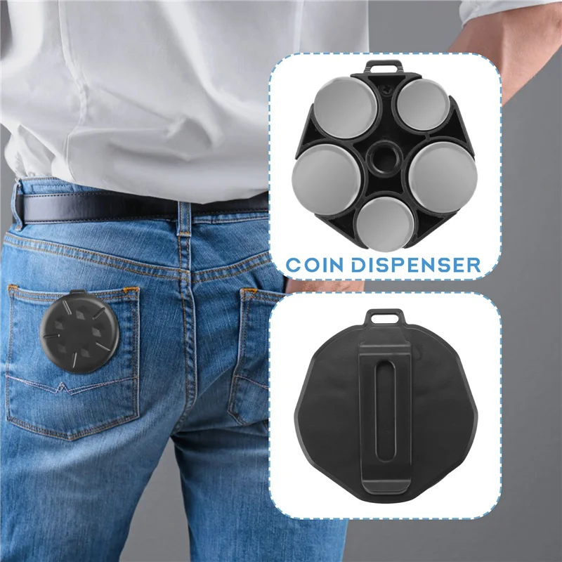 A45U 2 Pack Coin Dispenser - Portable Coin Case With Clip, Change Holder Minimalist Coin Collection Wallet (2 Pack, Black)