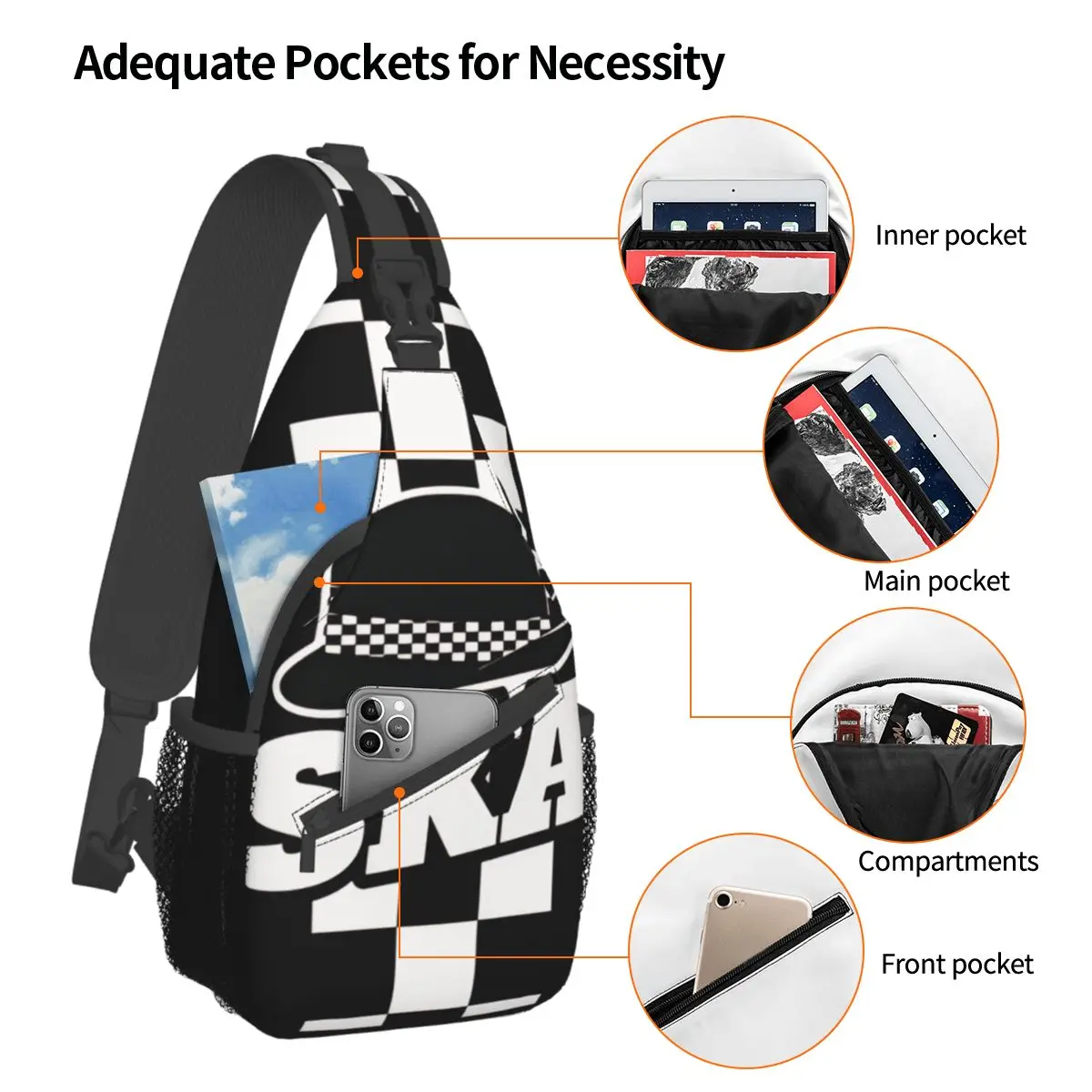 Ska Crossbody Chest Bags Pockets Travel Pack Messenger Sports Teens Shoulder Bag Unisex