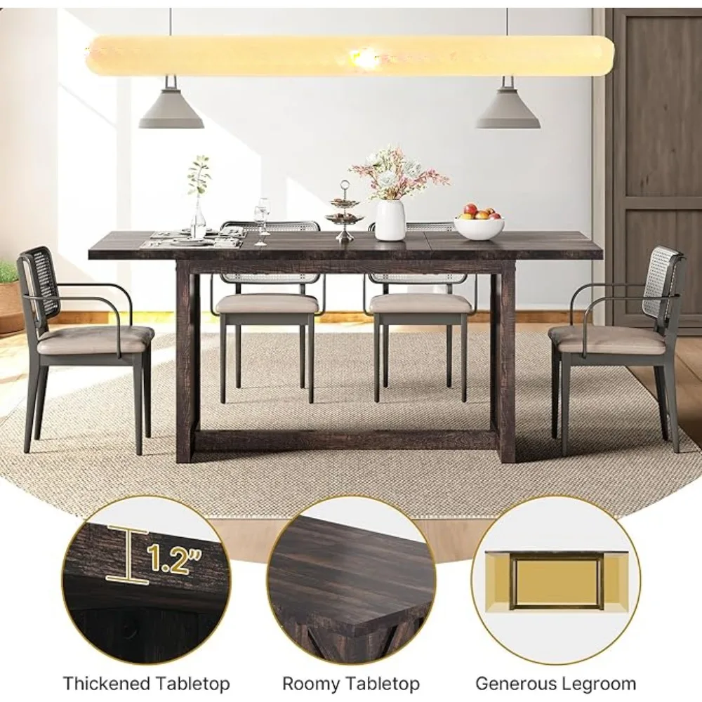 70.8" Large Farmhouse Dining Table for 6 to 8 People, Rustic Style Wood Dinner Table, Rectangular Dining Table for Dining Room