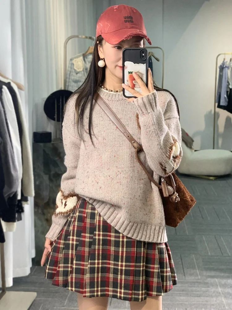 

Retro Lazy Sle Casual Heart aped Hook Knitted Sweater All Match Autumn New Arrival Women's Knittedwear Long Sve round ...