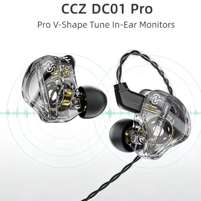 Écouteurs intra-auriculaires filaires CCZ DC01 Pro, basses puissantes, monodriver dynamique, confortables grâce à leur crochet d'oreille breveté, pour le gaming, les musiciens, l'enregistrement de podcasts.