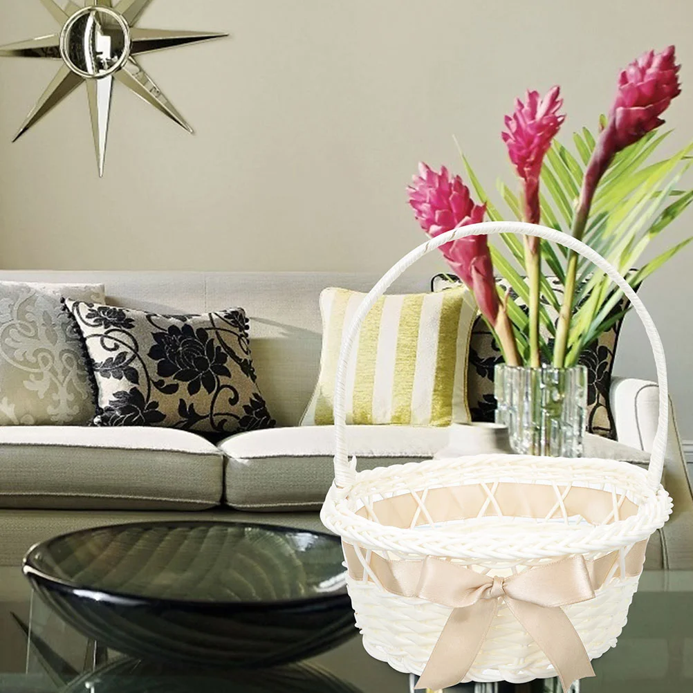 Ostern Rattan Aufbewahrungskorb Gewebter Blumenkorb Blumenmädchen Handkorb Handgemachter Blumenmädchenkorb für Zuhause Hochzeitsdekoration