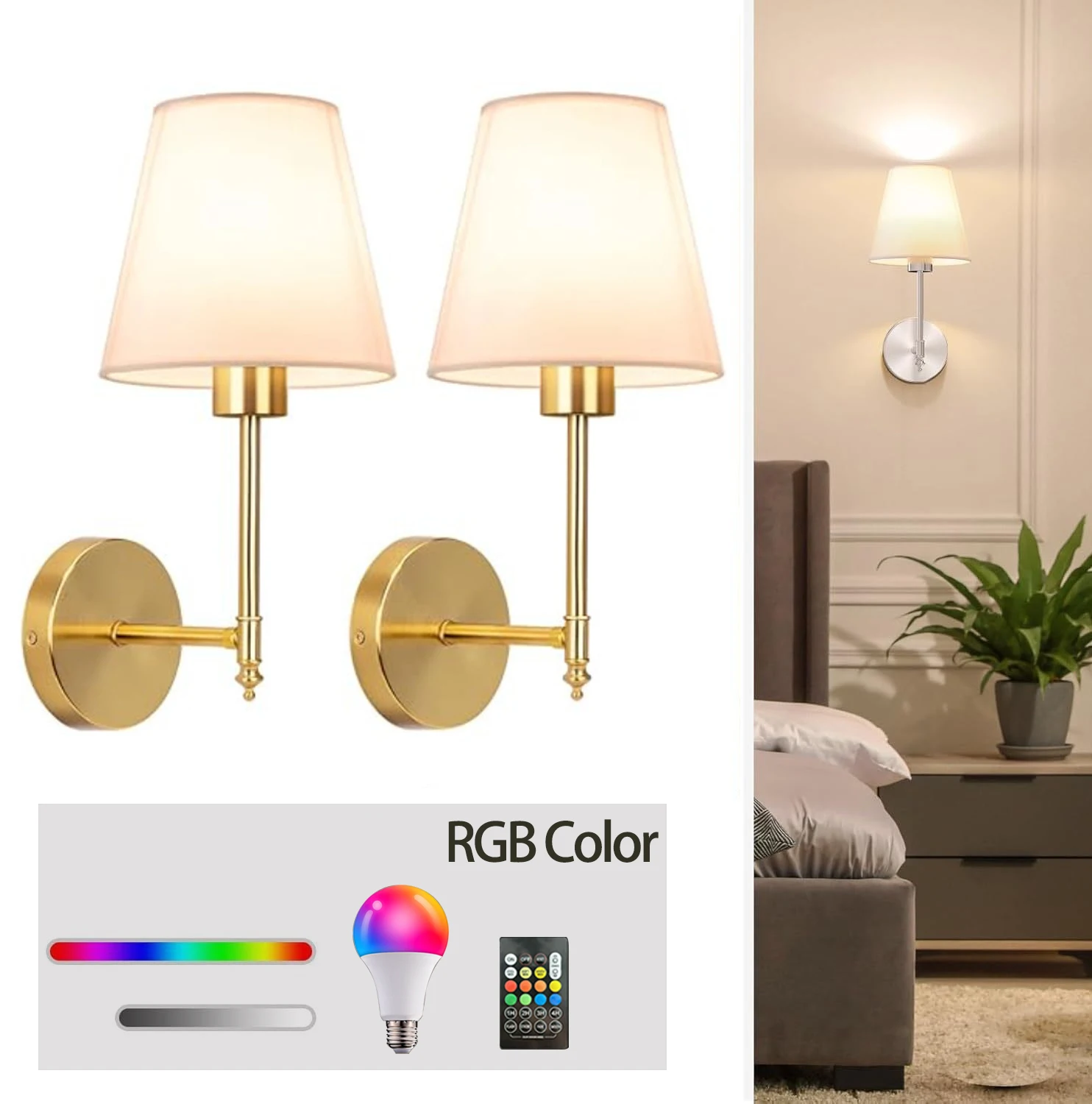 

Беспроводная установка настенного светильника, перезаряжаемая RGB-лампа, подходит для гостиной, спальни, прикроватной тумбочки, прихожей, ванной комнаты, домашнего декора, лампы