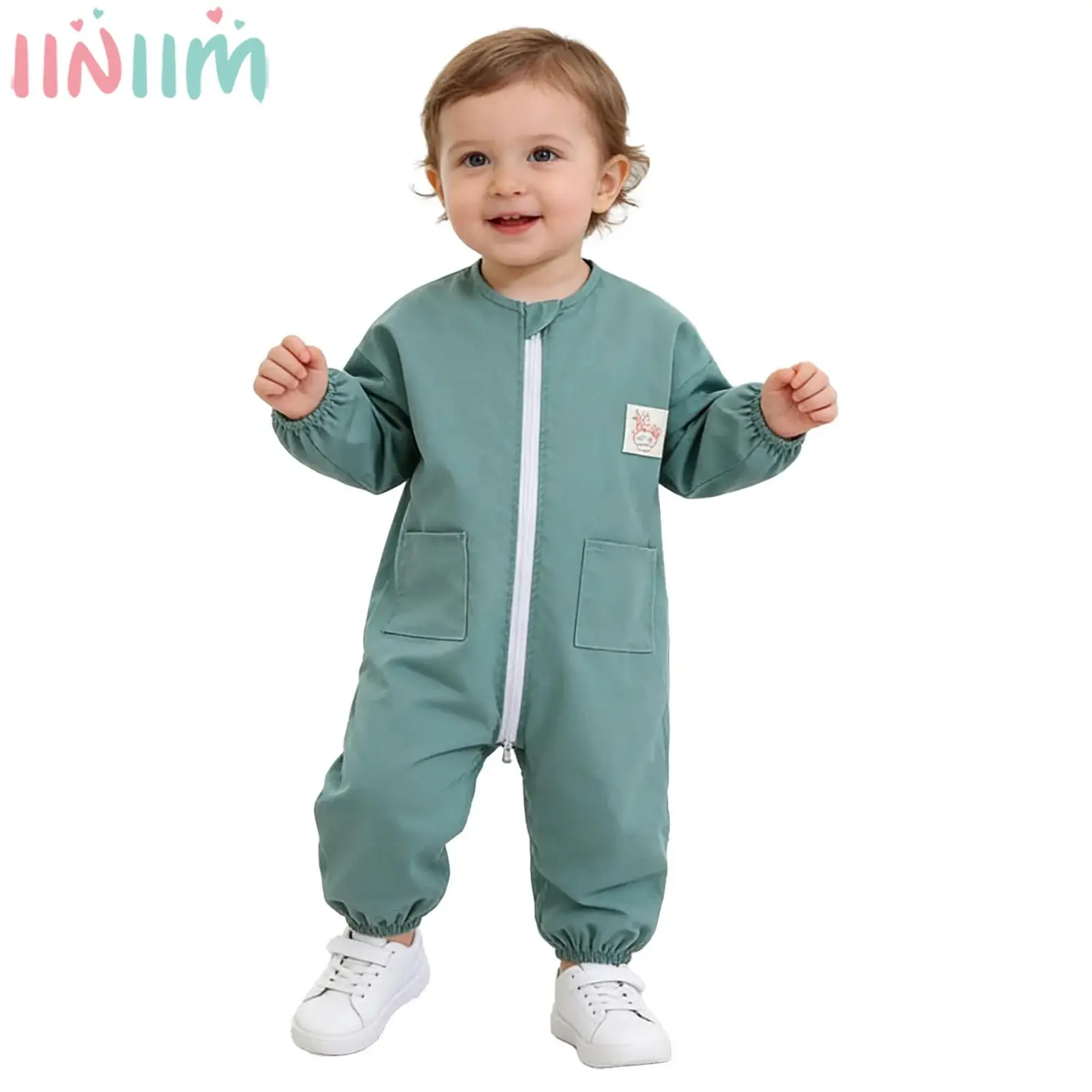 

Baby Boys Girls Anti-dirty Waterproof Romper Crawling Suit Long Sleeve Zipper Full Body Smock Jumpsuit Coverall Daily Wear
