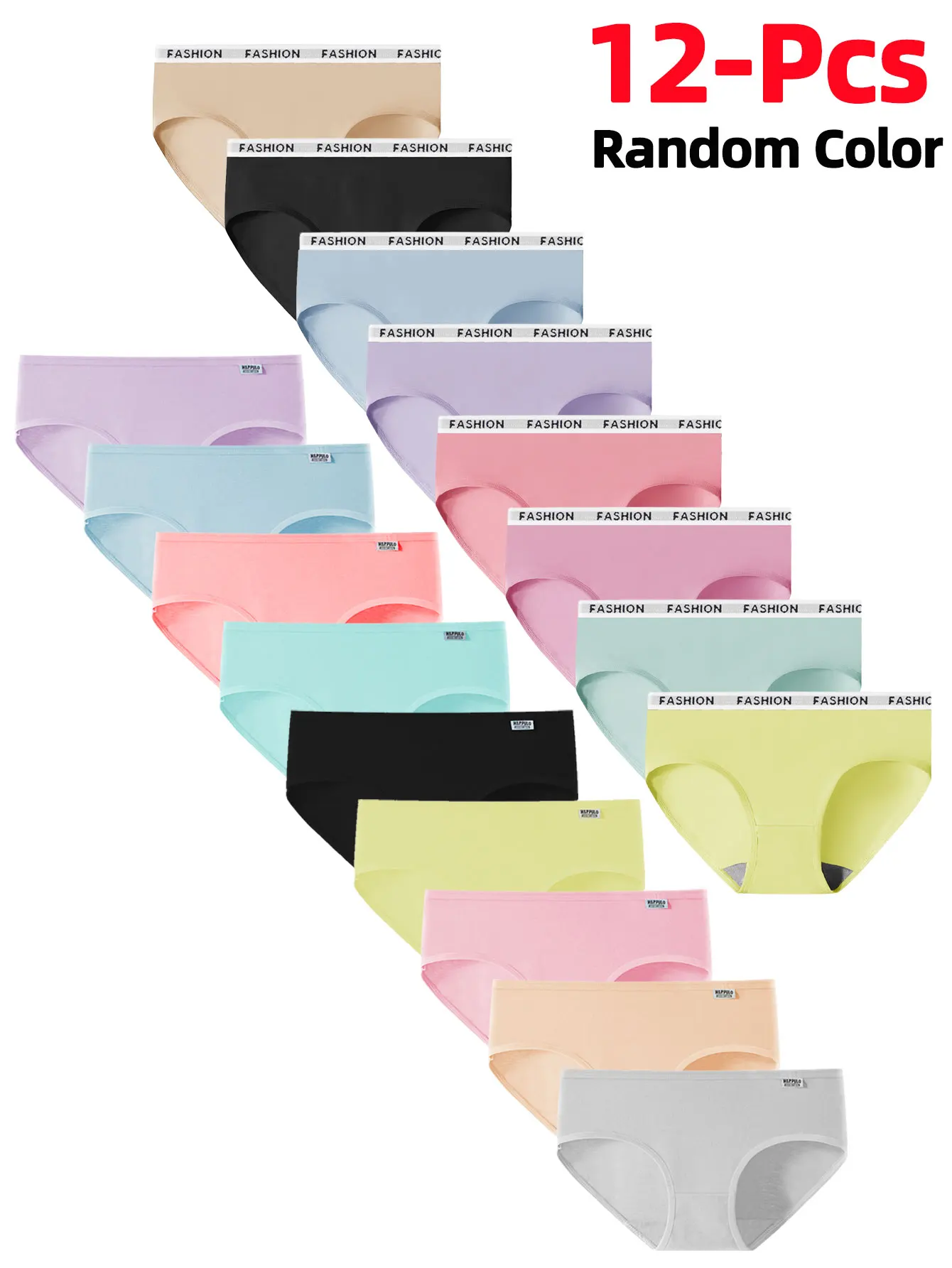 12-Pack Women's Candy-Colored Elastic Underwear Assorted Colors Super Affordable Polyester Briefs for Youth M/L/XL Sizes