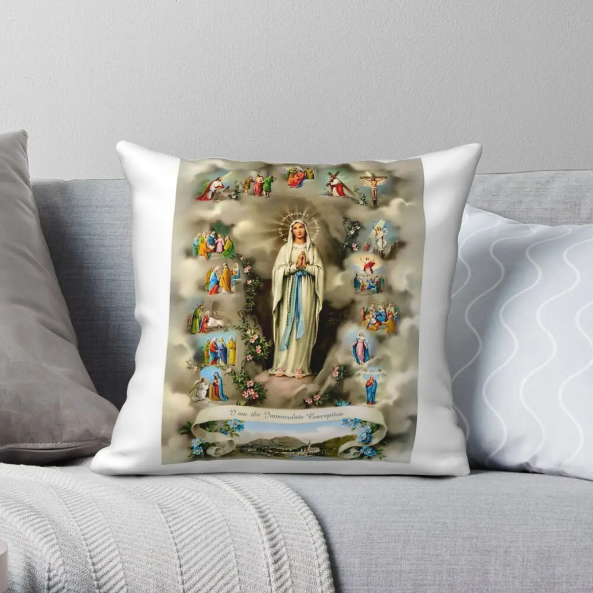 

Immaculate Conception Pillowcase Polyester Linen Velvet Printed Zip Decor Sofa Cushion Cover 18"