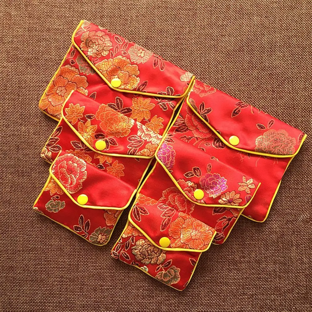 

S/M/L Chinese Brocade Handmade Silk Embroidery Padded Zipper Small Jewelry Gift Storage Pouch Bag Snap Case Satin Coin Purse