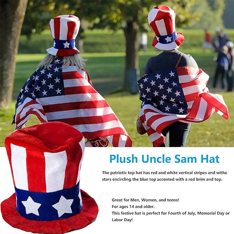 Uncle Sam Hat for 4th of July Independence Day Patriotic Party Supplies American Flag Day Memorial Day Halloween Accessories