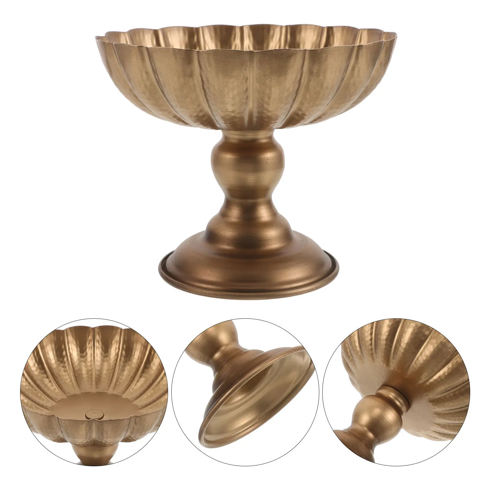 Vintage Distressed Gold Iron Compote Vase 7 Inch Pedestal Bowl Flower Urn Planter for Wedding Centerpiece Table Decor Home