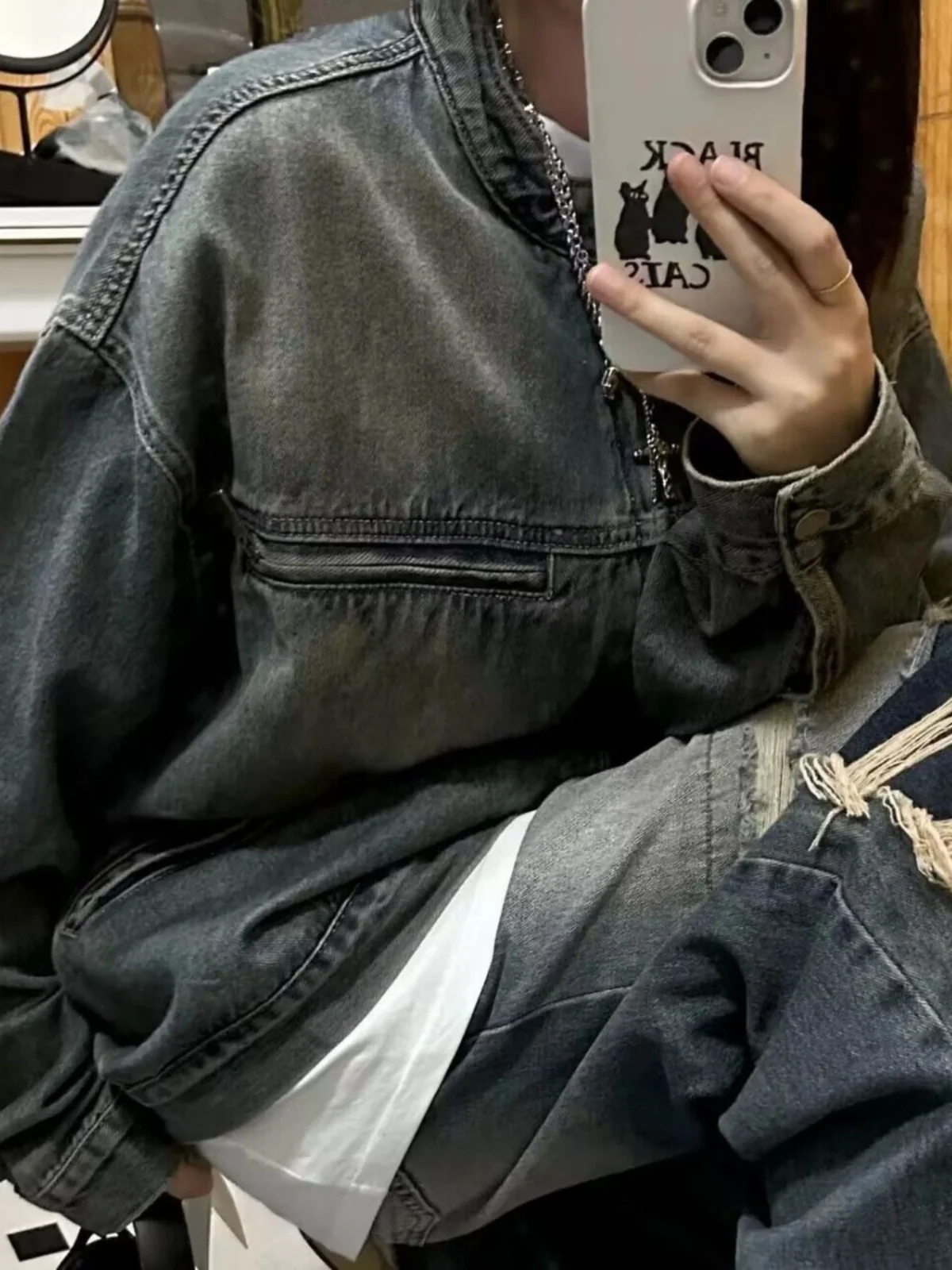 

Синяя джинсовая куртка Waed, мужская повседневная свободная посадка, весна-осень, свободное пальто для пар, верхняя ветрозащитная молния