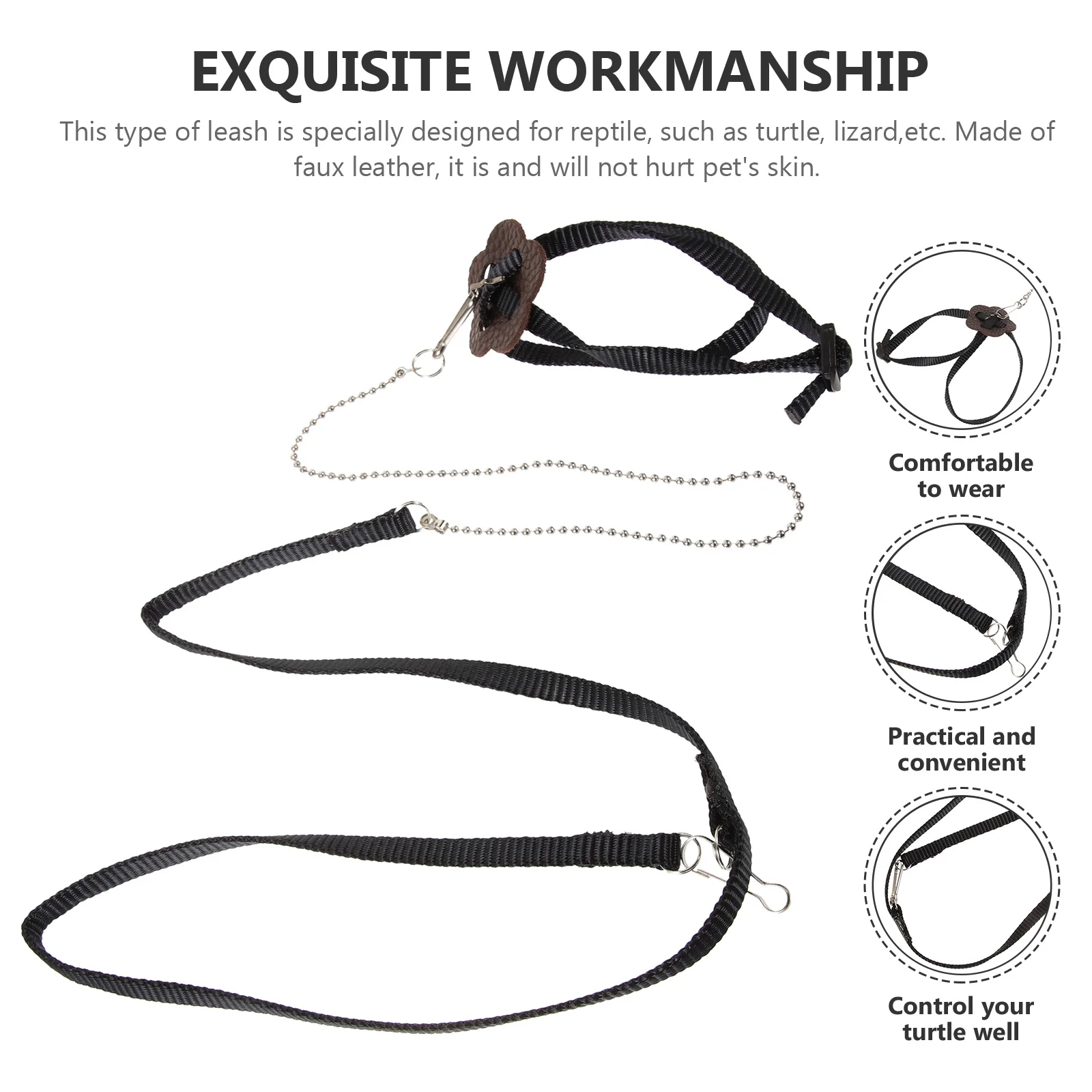 

Reptile Leash Pet Traction Rope Faux Turtle Lizard Training Drag Ring Size S Black Reptile Leash