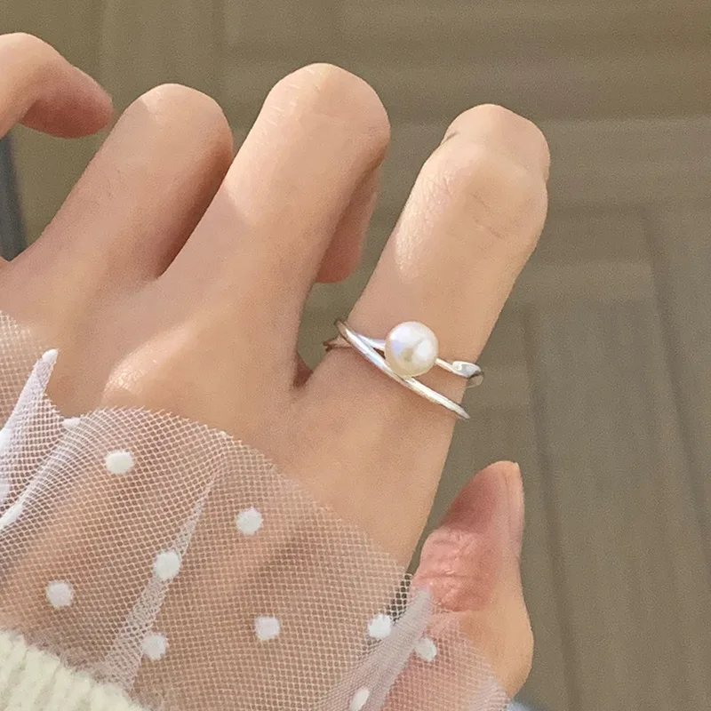 PANJBJ 925 Sterling Silber Perle Unregelmäßigen Ring für Frauen Shell Überlappende Hohl Süße Design Schmuck Geschenk Dropshipping – Detail 21
