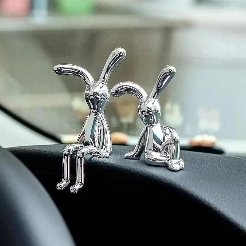 nordic Long-Eared Rabbit Animal Decor Modern Style Cartoon Bunny Sculptures Silver Statue Living Room Car Decoration ornaments