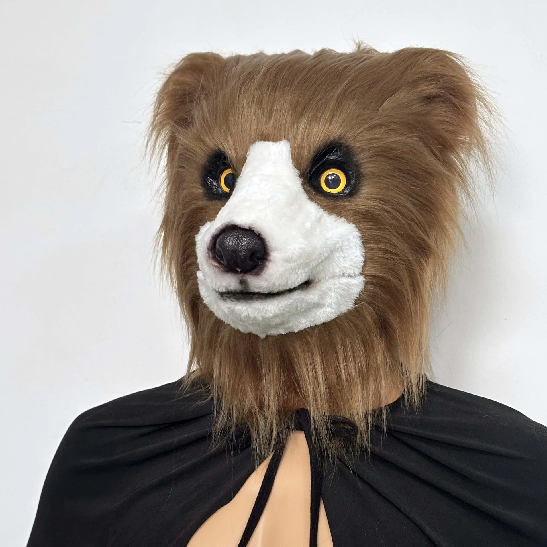 Realistische Plüsch-Hundemasken für den ganzen Kopf, pelzige Tiermaske, Erwachsenen-Cosplay-Kostüm-Requisite, Halloween-Karneval-Maskerade-Party-Maske – Detail 1