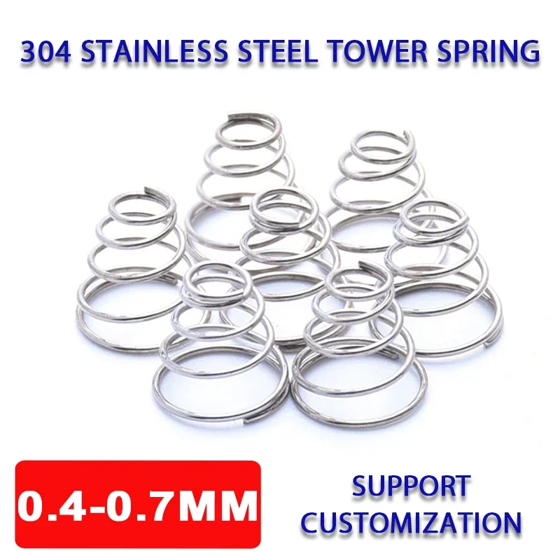 

1-10PCS 0.4/0.5/0.7mm Wire Diameter Tower Spring 304 Stainless Steel Conical Cone Compression Spring Taper Pressure Spring