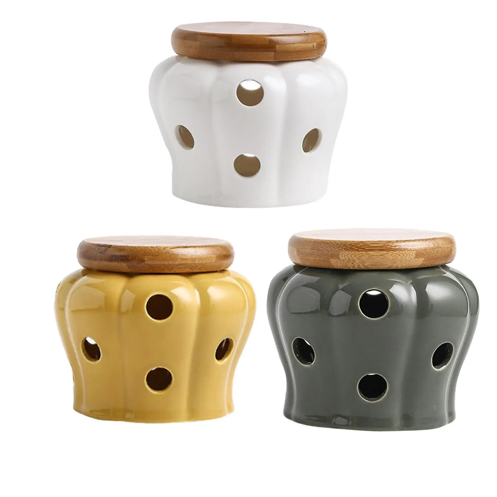 Ceramic Garlic Keeper Garlic Cellar Pot Garlic Jars Round Canister Holder for