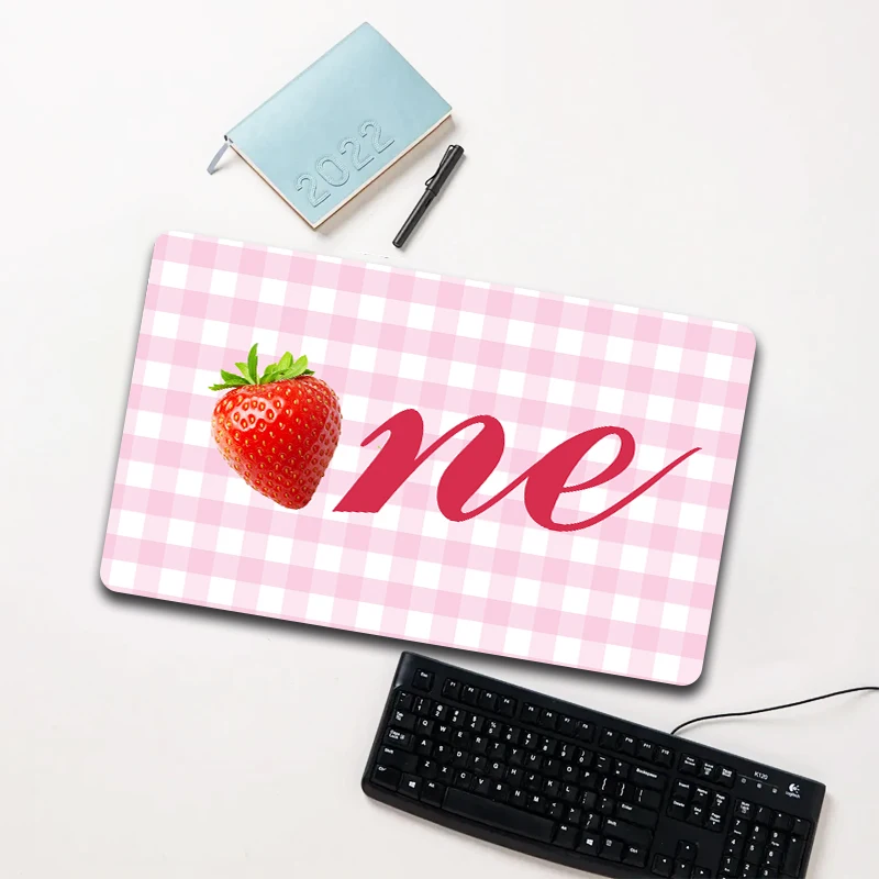 

Pink Checkerboard Strawberry One Mouse Pad Large Non-slip Waterproof Desk Mat for Computer Laptop