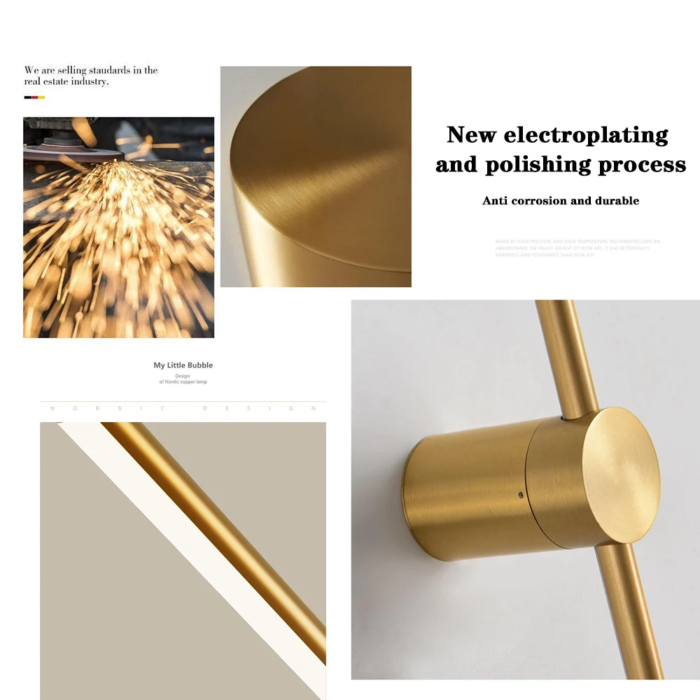Nordic LED Wall Lamp 350°Rotation Long Strip Modern Wall Light With Touch switch Wall Sconce Lamp Fixture Adjustable New Gold