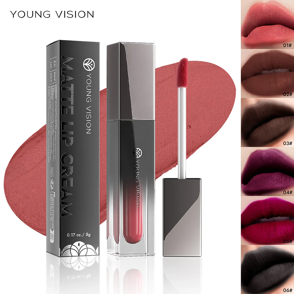 Conjunto de creme labial de veludo de 6 cores – cor labial fosca cremosa, à prova de manchas, à prova d'água, construível, de longa duração para uso durante todo o dia