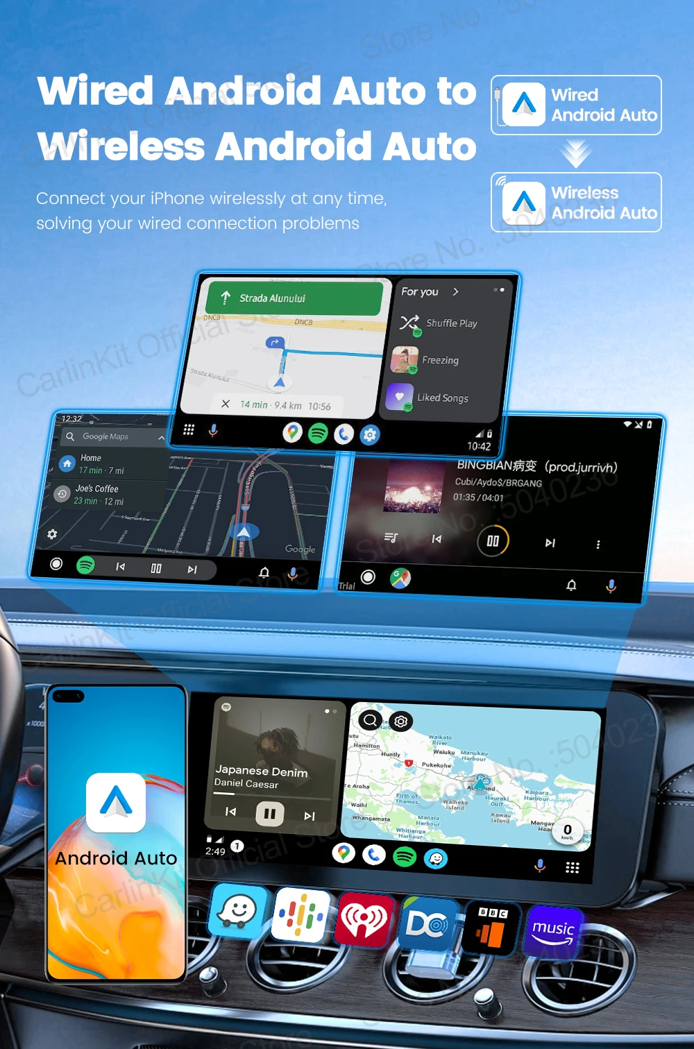 CarlinKit 5.0 C2Air 2-in-1 CarPlay Android Auto Wireless Adapter für kabelgebundene CarPlay- und Android-Auto-Fahrzeuge, Online-Upgrade, Plug & Play – Detail 5