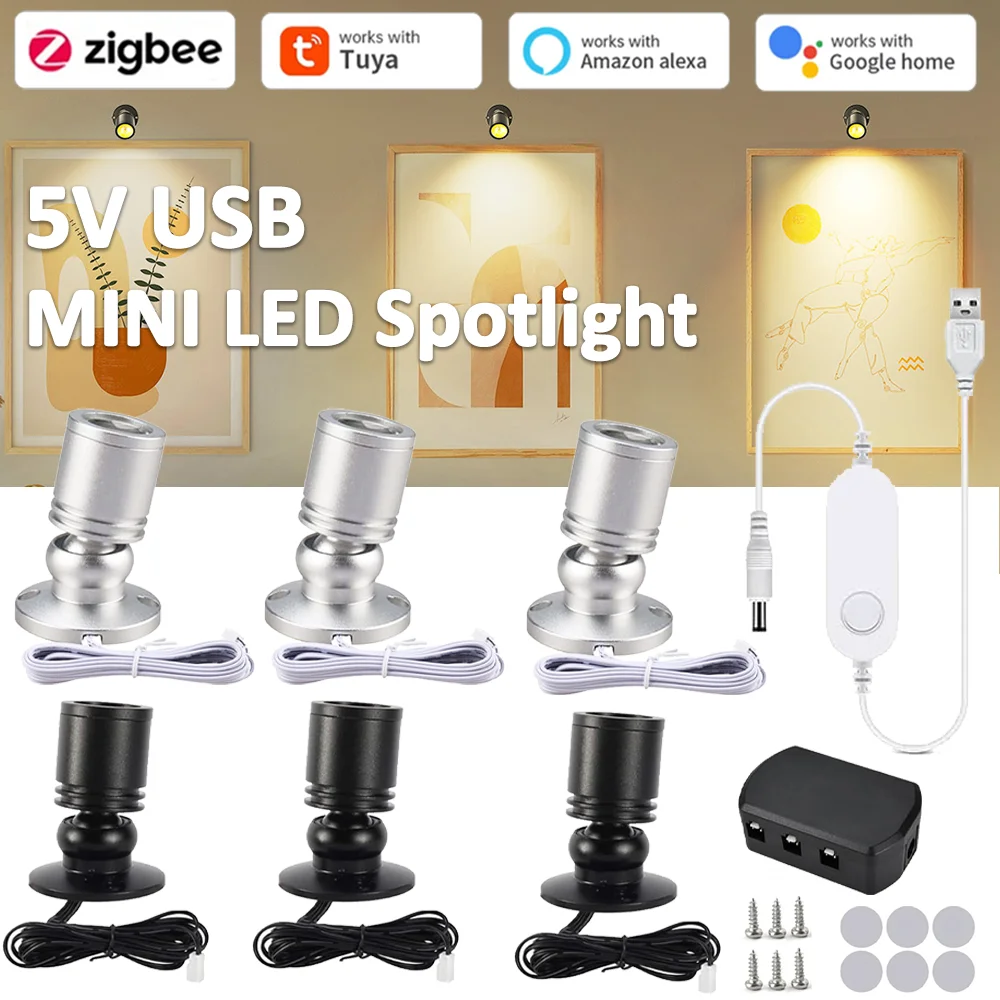 5V USB Tuya Zigbee3.0 Led Wine Cabinets Mini Light Spotlight Dimmable Lights Model Display Counters Shelf Downlights for Alexa