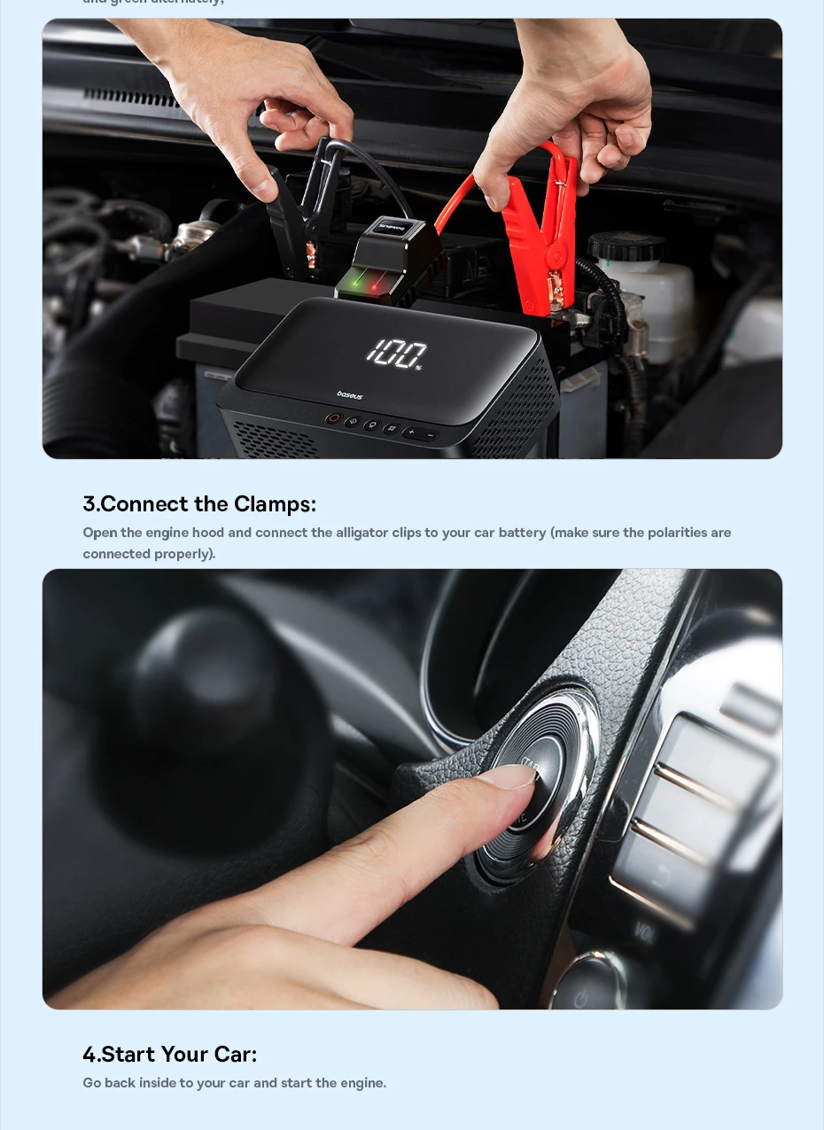 Baseus 4-in-1 Starthilfegerät 600A, Auto-Starthilfe, Powerbank, Multifunktions-Luftpumpe für Autobatterie, Reifenfüller – Detail 20