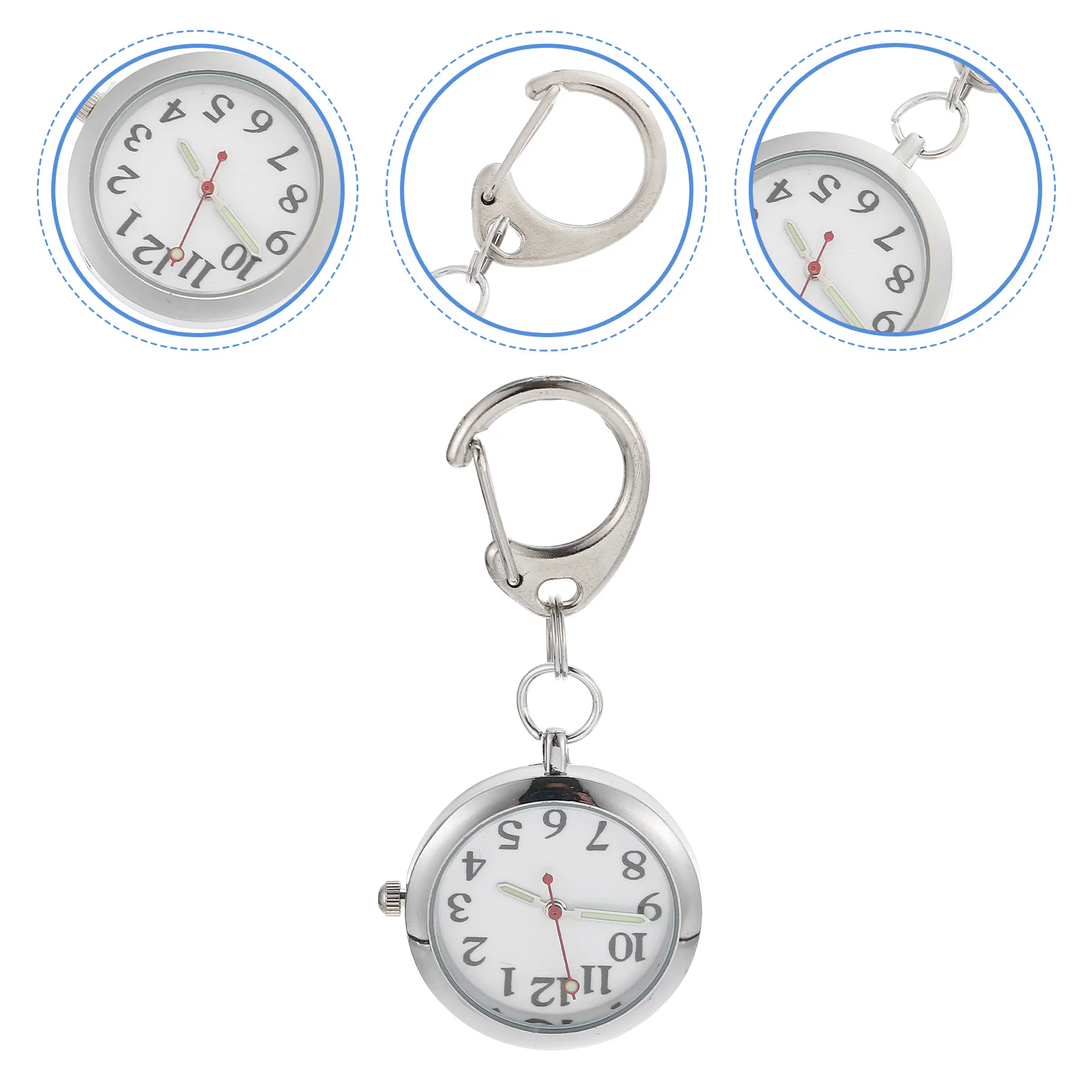 

Luminous Keychain Clip Nurse Watch Stainless Steel Night Glowing Pocket Watches for Women Men Students Lightweight Durable