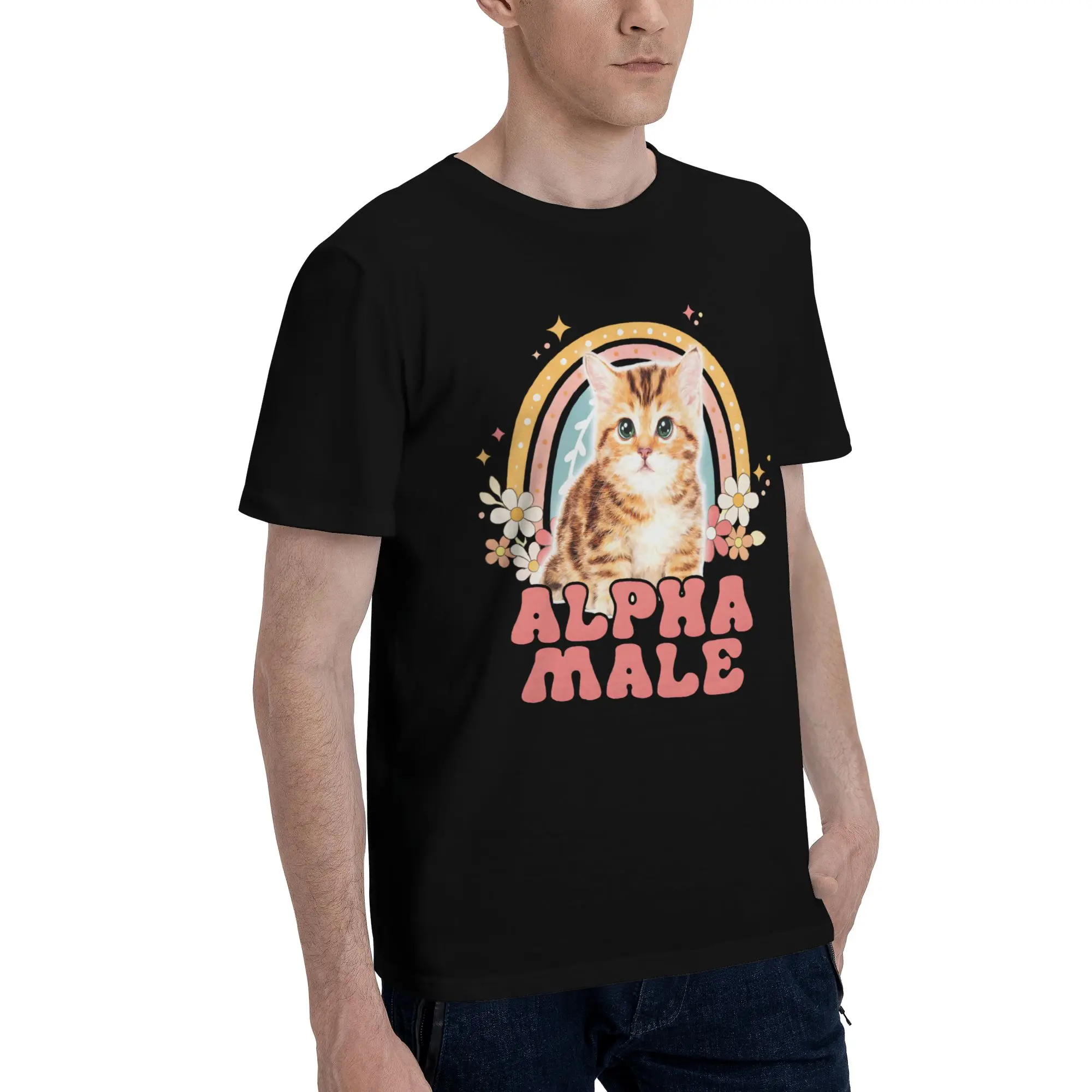 Alpha Male Cat Kitten Funny  Printed T Shirt for Men Women  Cotton  Tee Shirt Clothing