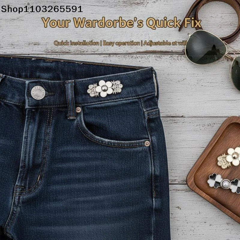 1 Pcs For Loose Jeans Skirts Dresses Daily Wear Alloy No Sew Waist Tightener Buttons Various Cute Designs Adjustable Size