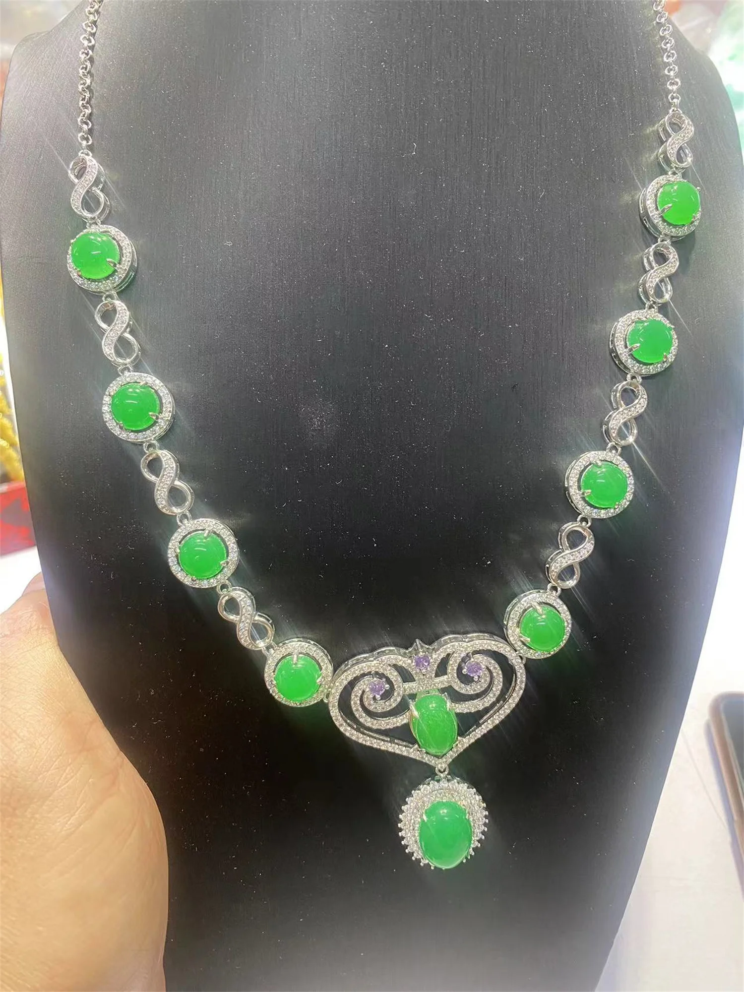 3pcs/lot natural jadeite necklace Zirconia diamonds gold-filled settings Beautifully designed craft exquisite Stylish charm