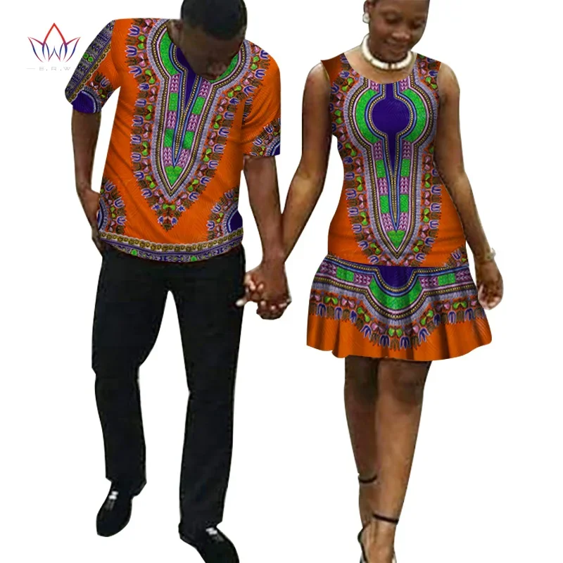 

Bintarealwax Mini Dresses for Women Couple Clothing Dashiki Plus Size Couple Clothes for Lovers Men Sets Brand-clothing WYQ49