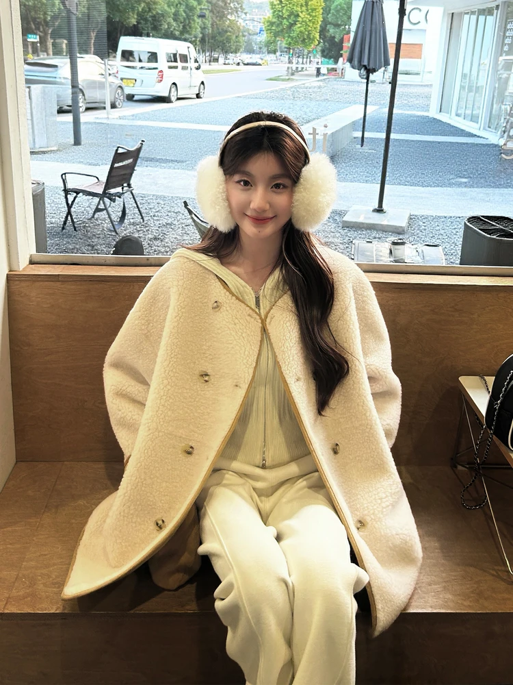 両面着用ラムファーベルベットレザー一体型レディースコートハンナンドンハイニン冬新作韓国風ルーズフィット