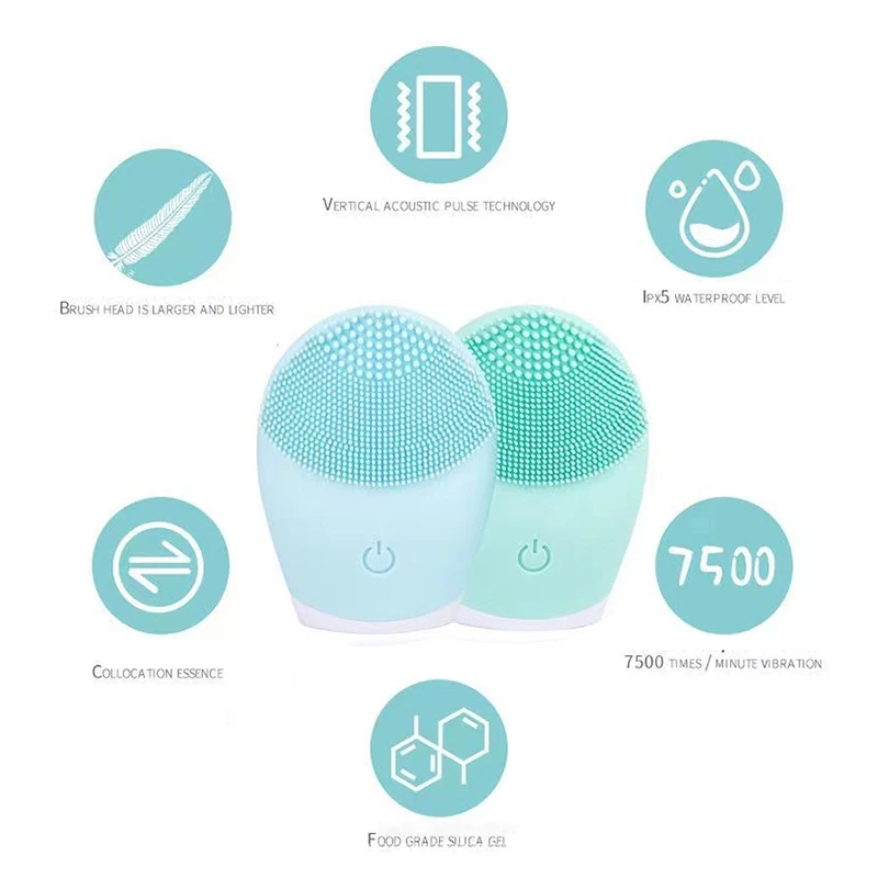 Facial Brush Acoustic Exfoliation Facial Brush Electric Facial Washer Waterproof Electric Silicone Facial Cleanser Massager