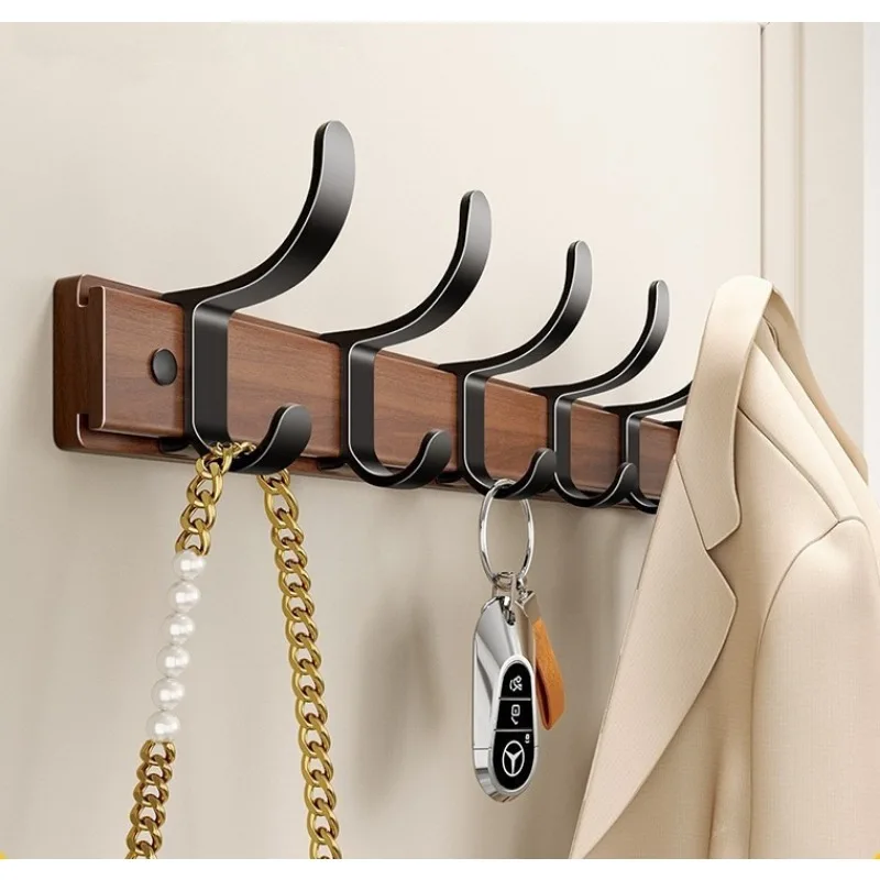 walnut-wood-wall-hooks-no-drill-self-adhesive-hook-rack-bathroom-towel-coat-hanger-home-storage