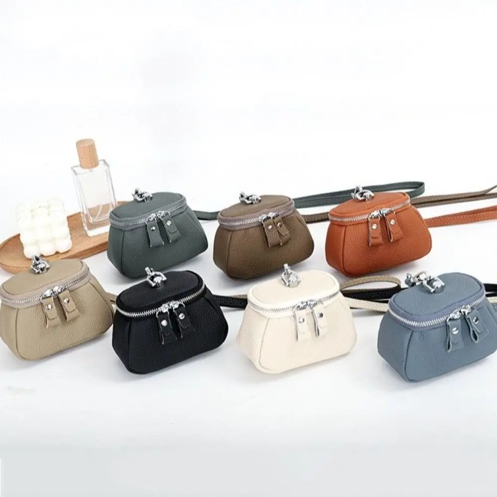 Solid Color Hanging Neck Coin Purse Lipstick Earphone Pouch Makeup Storage Lanyard Wallet Genuine Leather Purse Mini Storage Bag